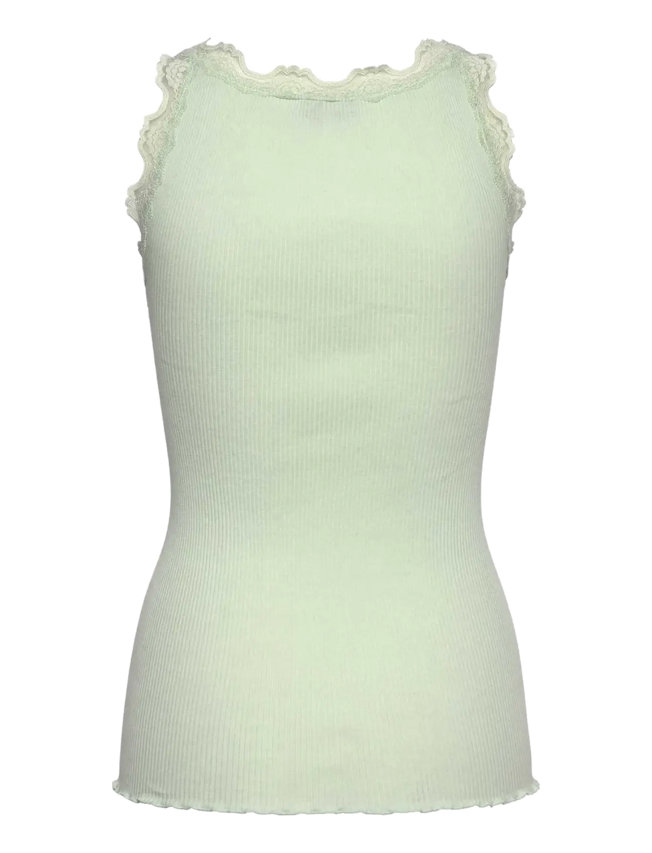 Rosemunde - RWBabette Silk SL U-neck Long Lace - sleeveless tops - green lily - 2