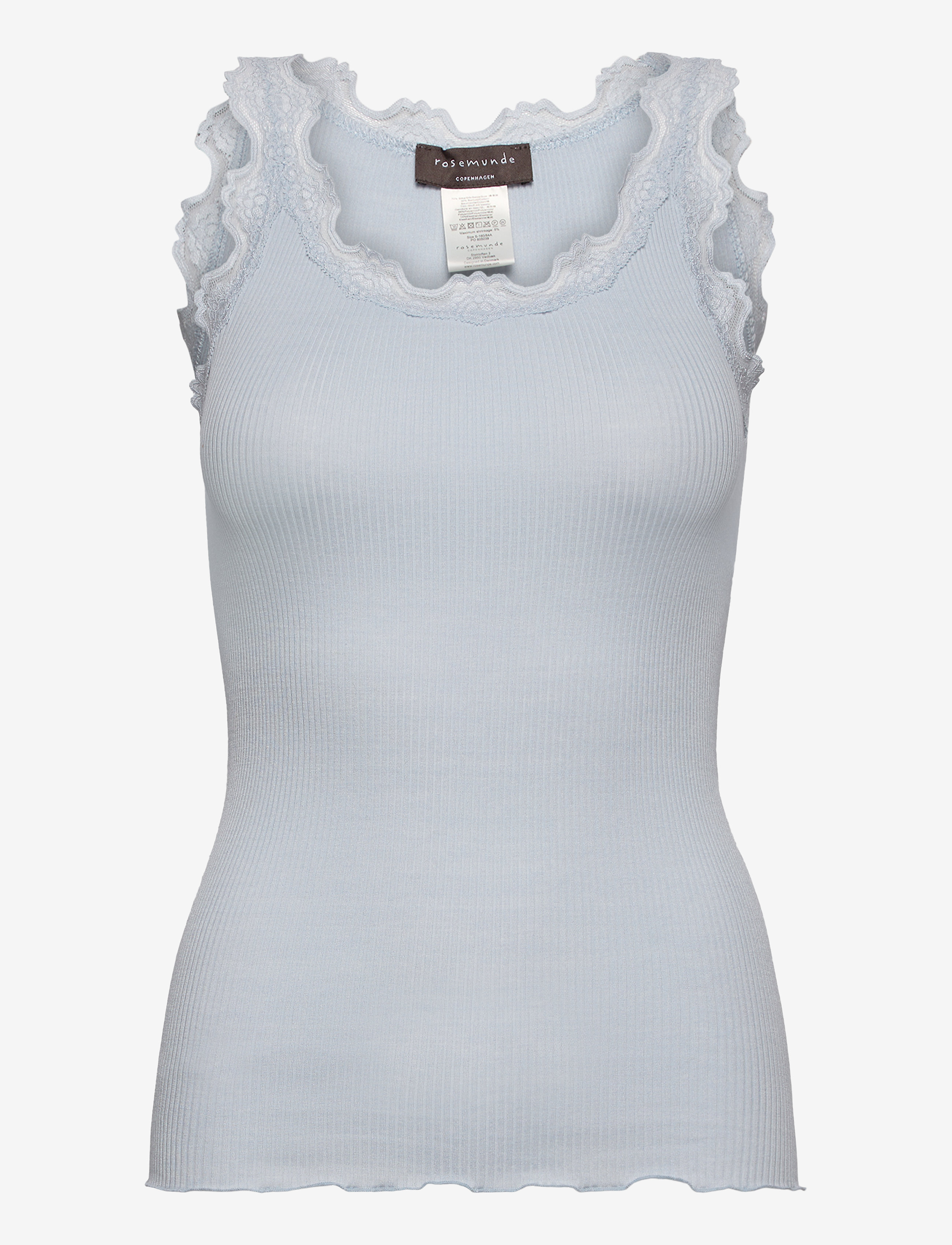 Rosemunde Rwbabette Silk Sl U-Neck Long Lace Top, M, Blue, T-Shirts & Toppe > Uden Ærmer, Dame