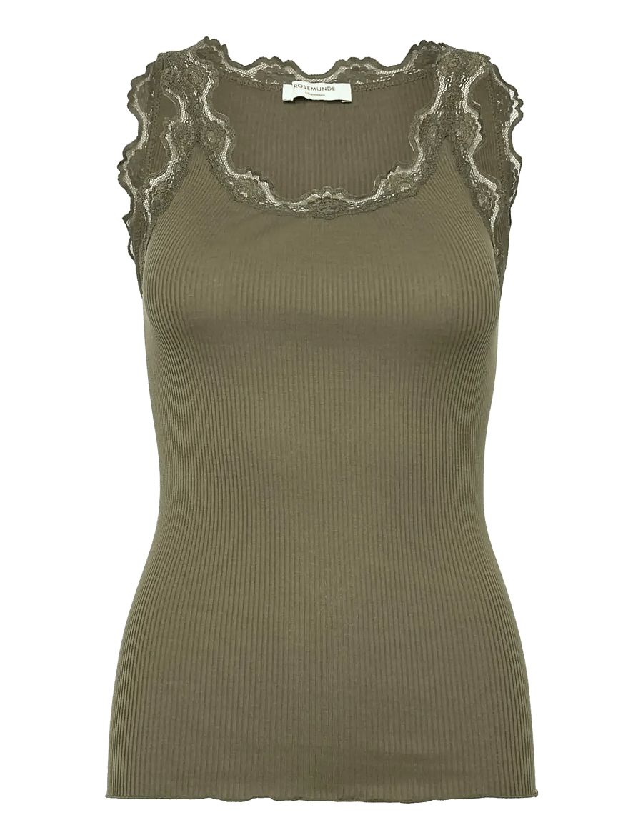 Rosemunde - RWBabette Silk SL U-neck Long Lace Top - Ärmellose tops - kalamata - 0