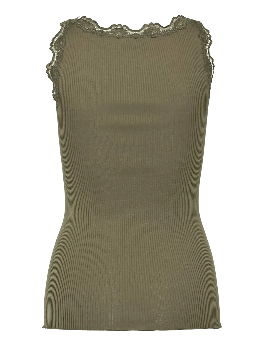 Rosemunde - RWBabette Silk SL U-neck Long Lace Top - Ärmellose tops - kalamata - 1