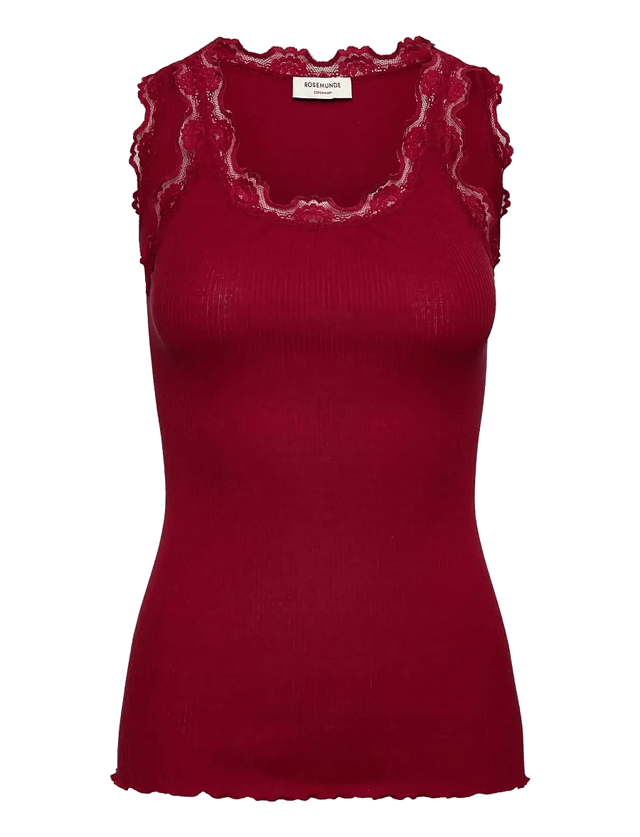 Rosemunde - RWBabette Silk SL U-neck Long Lace Top - Ärmellose tops - karanda red - 1