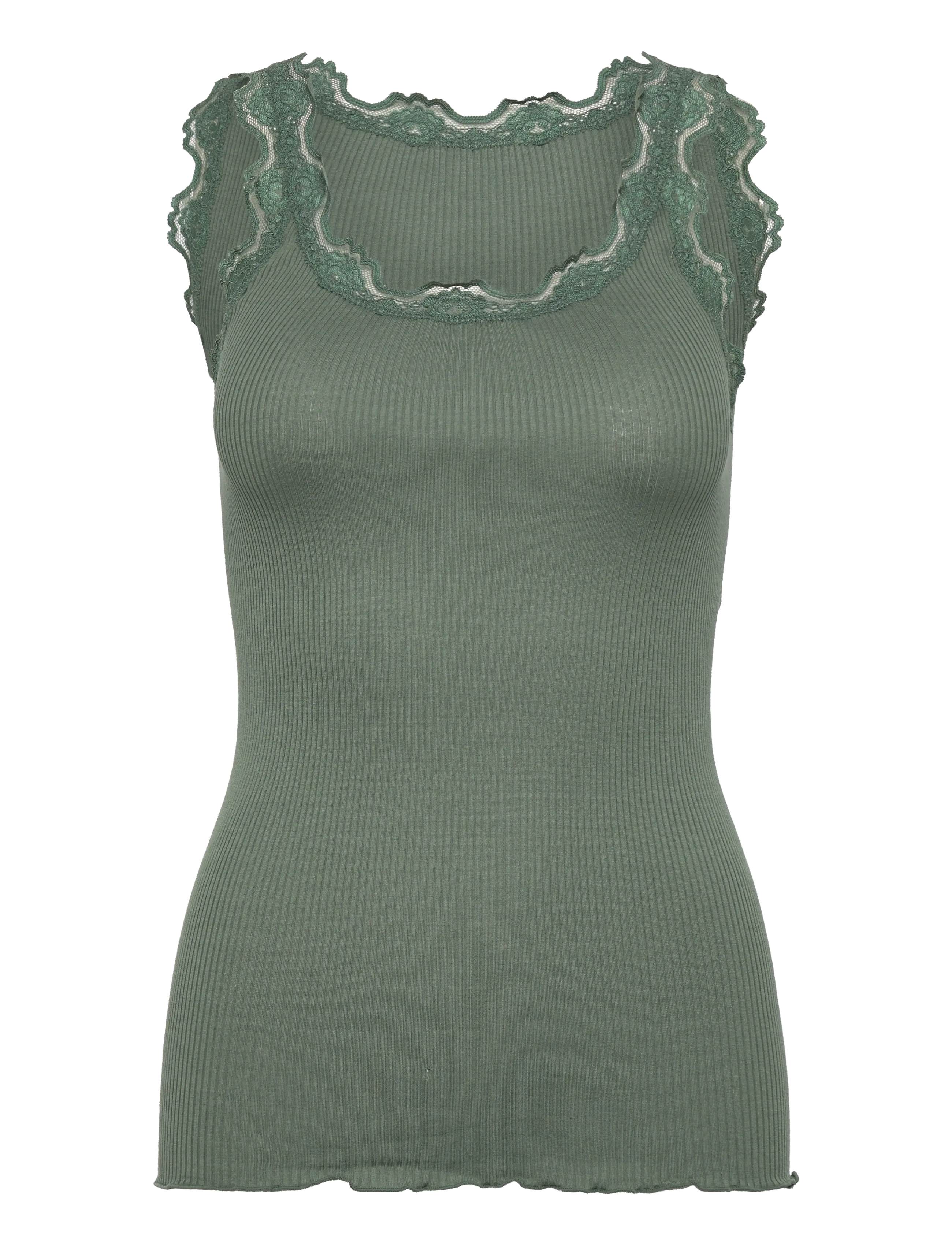 Rosemunde RWBabette Silk SL U-neck Long Lace Top - Tøj - LAUREL WREATH / green