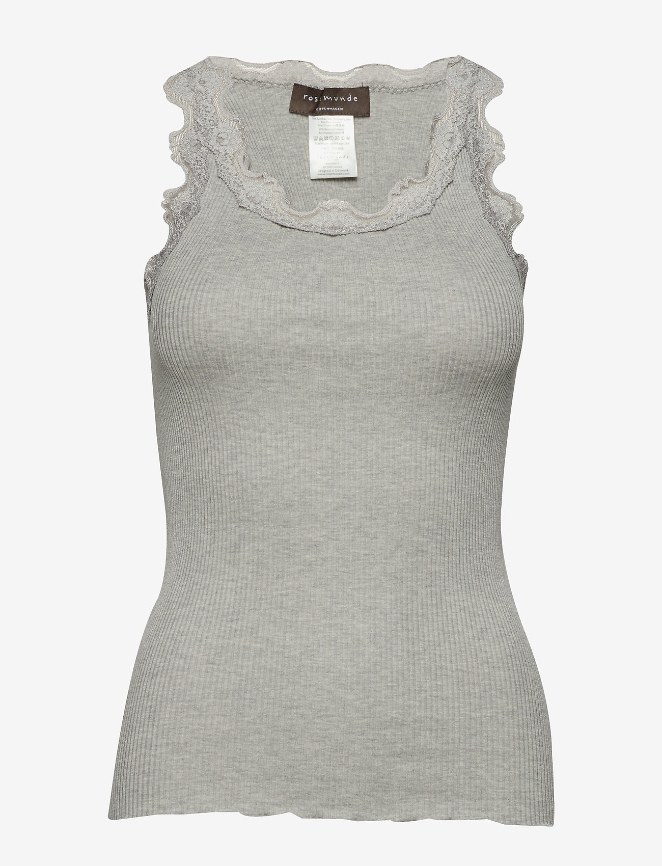 Rosemunde - RWBabette Silk SL U-neck Long Lace - tanktops - light grey melange - 0