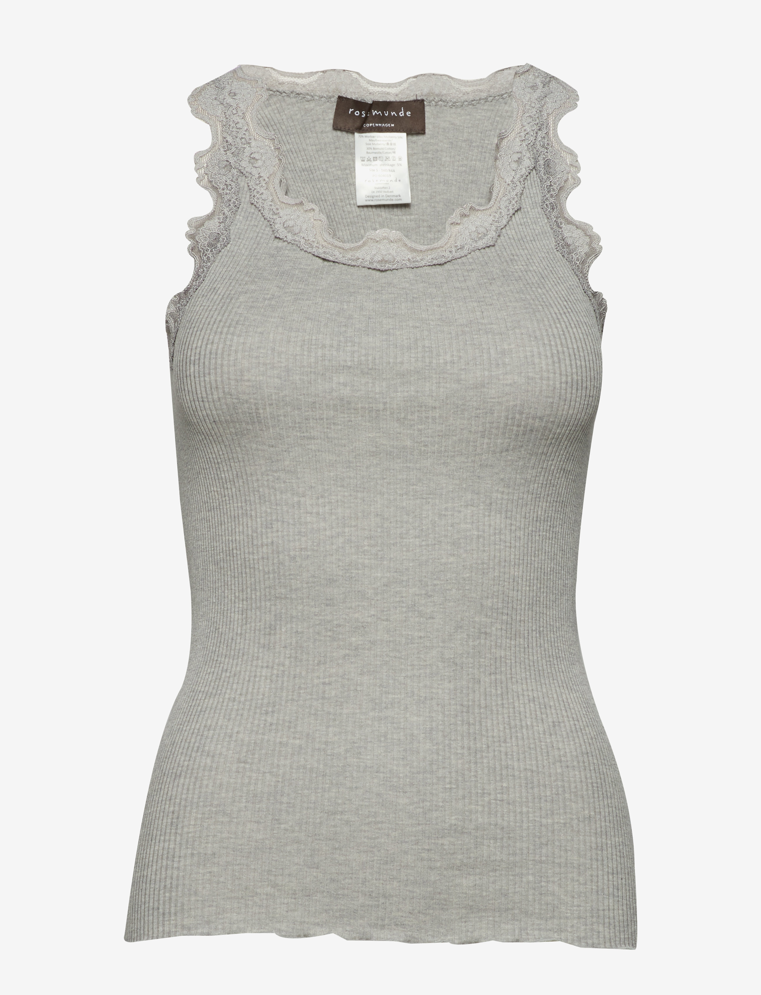 Rosemunde RWBabette Silk SL U-neck Long Lace - Tøj - LIGHT GREY MELANGE / grey