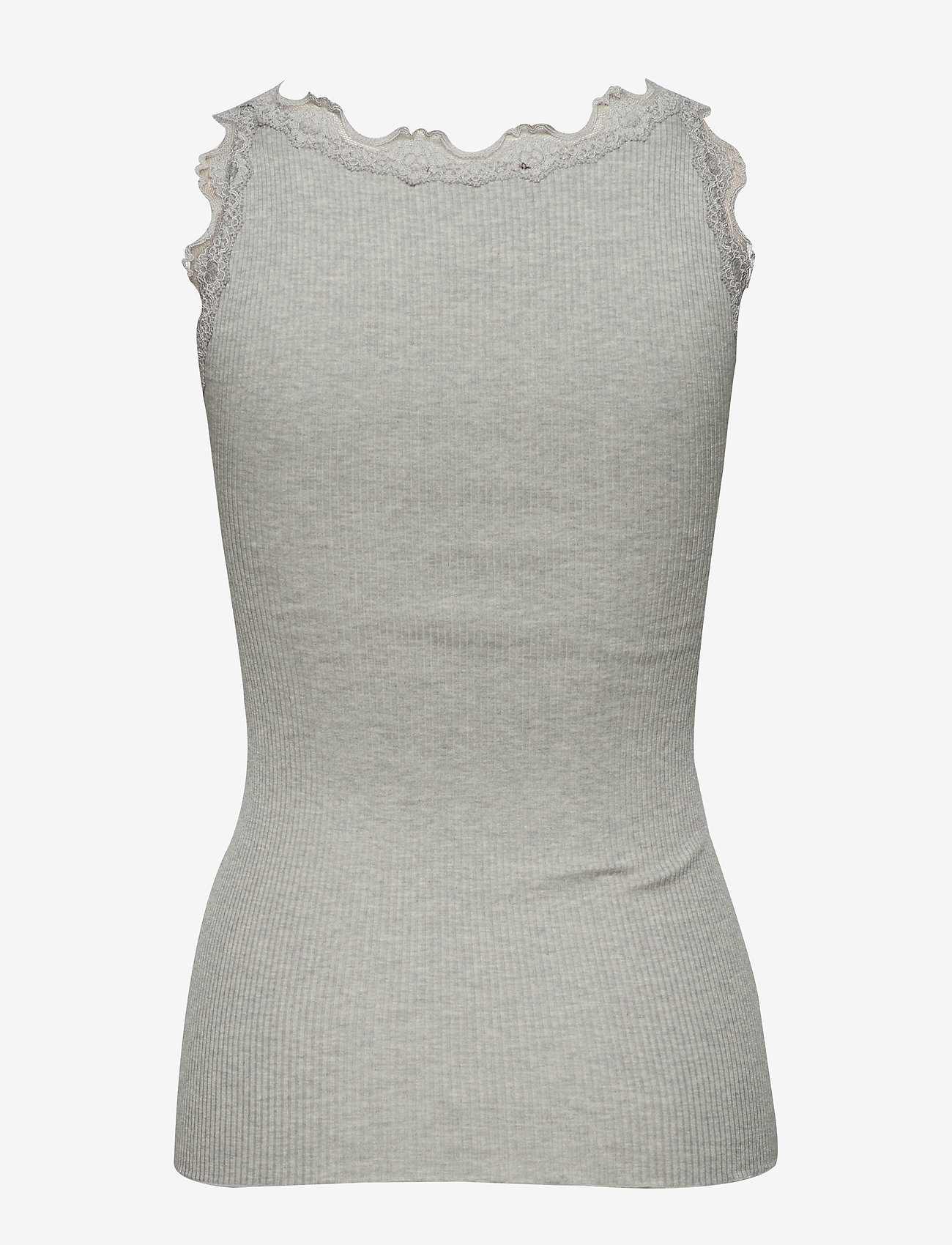 Rosemunde - RWBabette Silk SL U-neck Long Lace - tanktops - light grey melange - 1