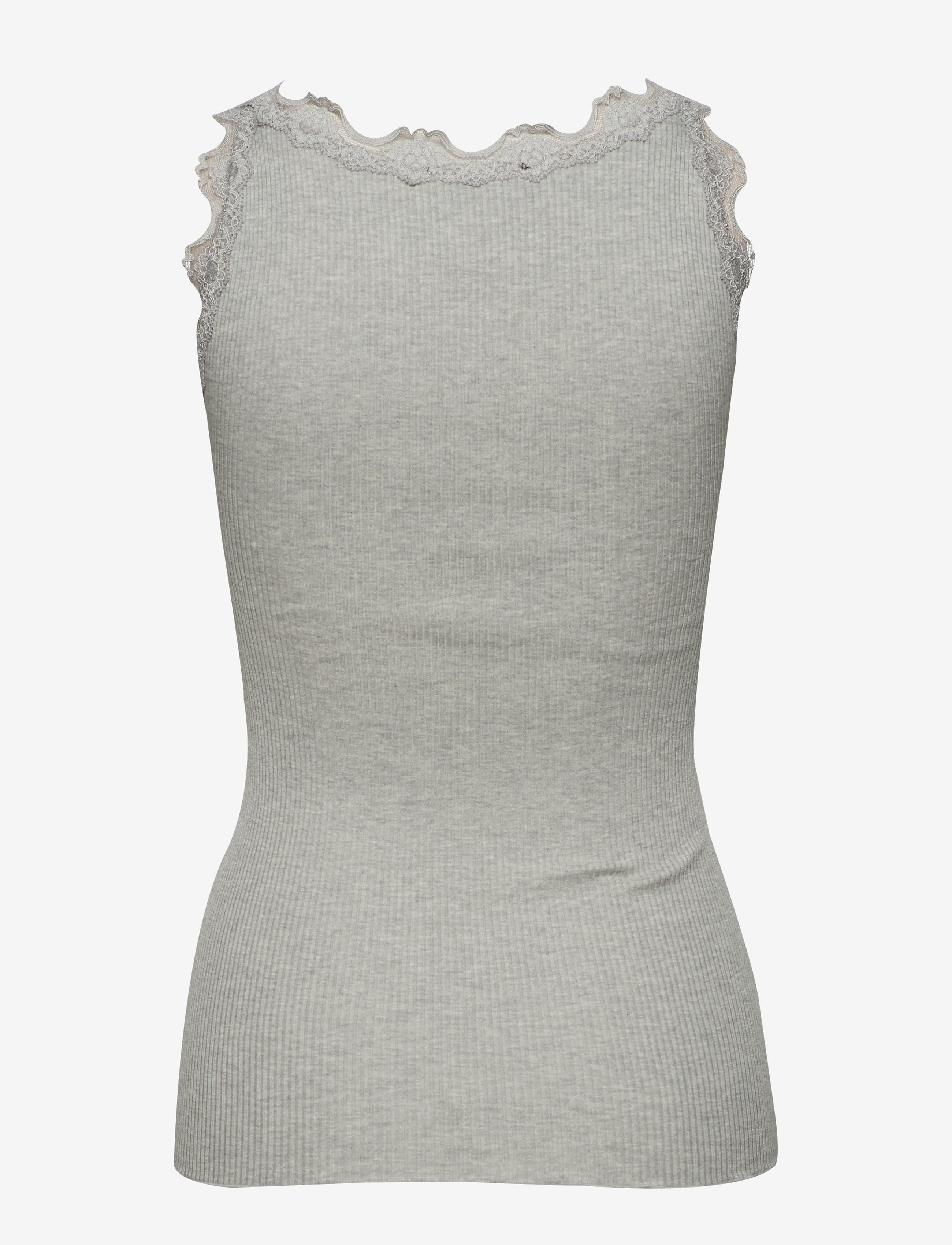 Rosemunde - RWBabette Silk SL U-neck Long Lace Top - topid ja varrukateta alussärgid - light grey melange - 1