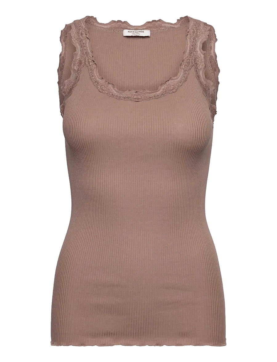 Rosemunde - RWBabette Silk SL U-neck Long Lace Top - Ärmellose tops - mocha meringue - 1