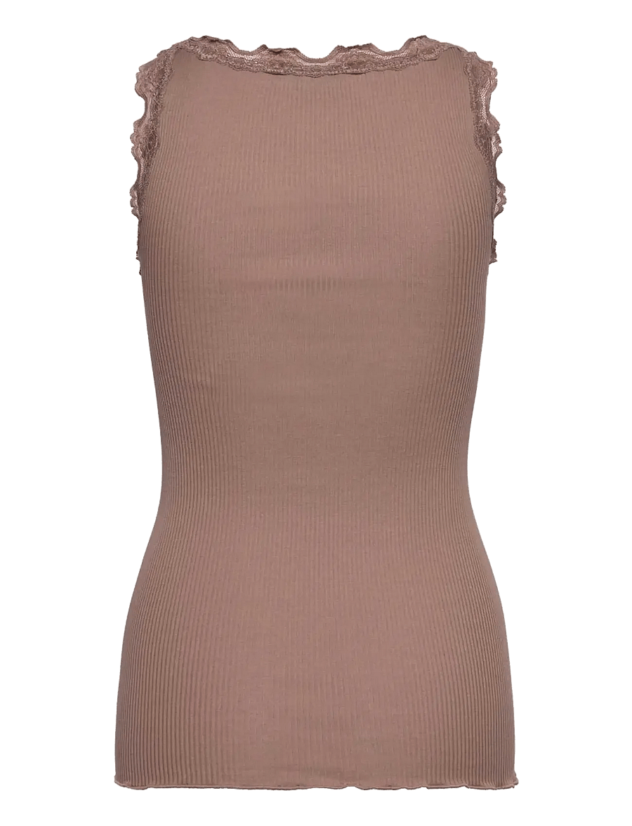 Rosemunde - RWBabette Silk SL U-neck Long Lace Top - Ärmellose tops - mocha meringue - 2