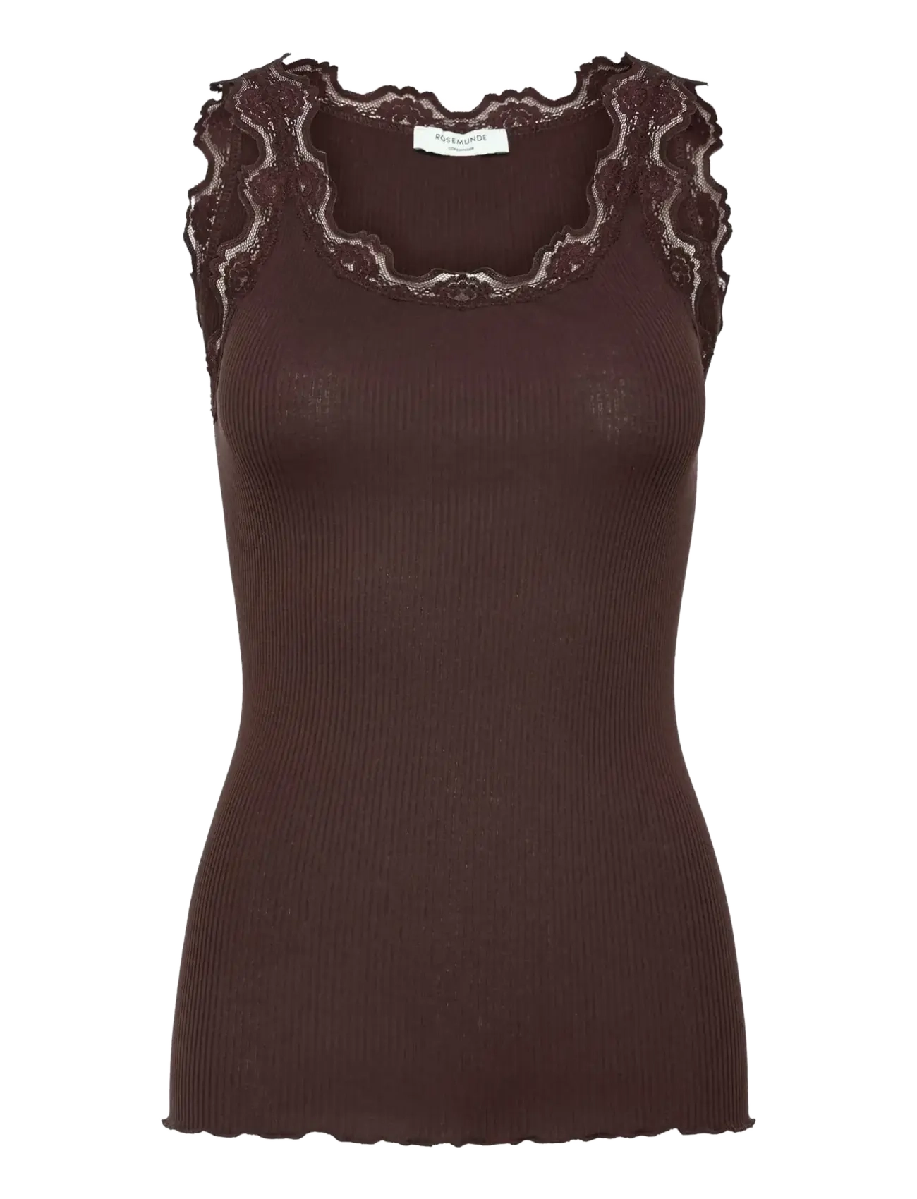 Rosemunde RWBabette Silk SL U-neck Long Lace Top - Rosemunde - MOLE / brown
