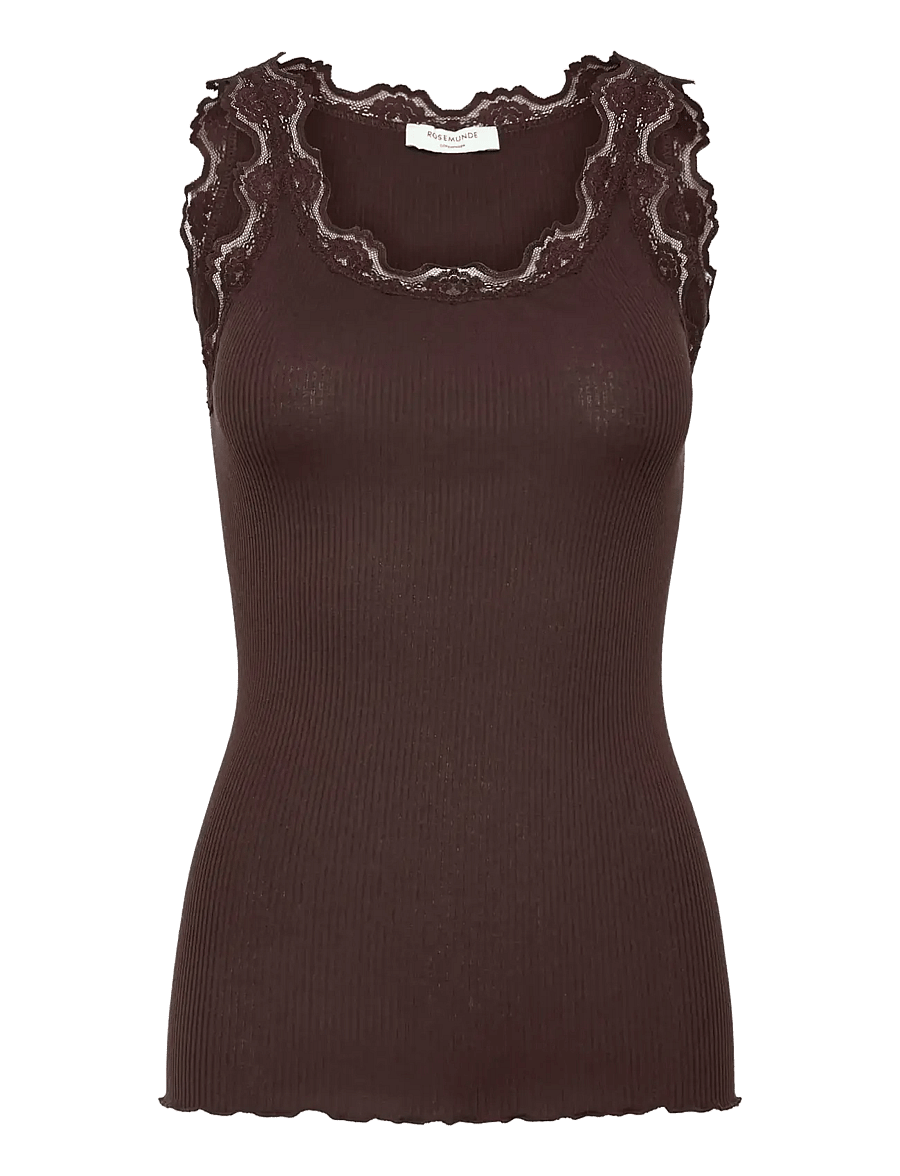 Rosemunde - RWBabette Silk SL U-neck Long Lace Top - Ärmellose tops - mole - 0