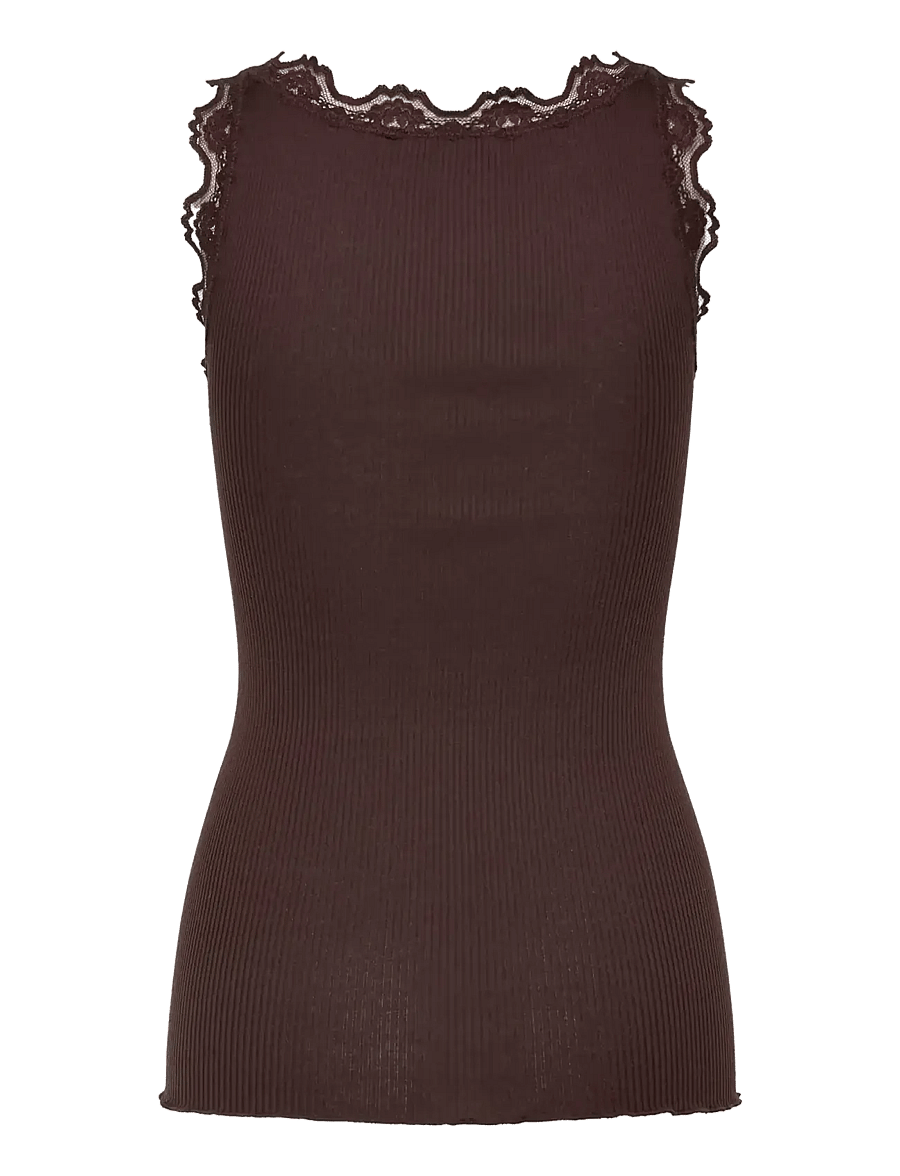 Rosemunde - RWBabette Silk SL U-neck Long Lace Top - Ärmellose tops - mole - 1