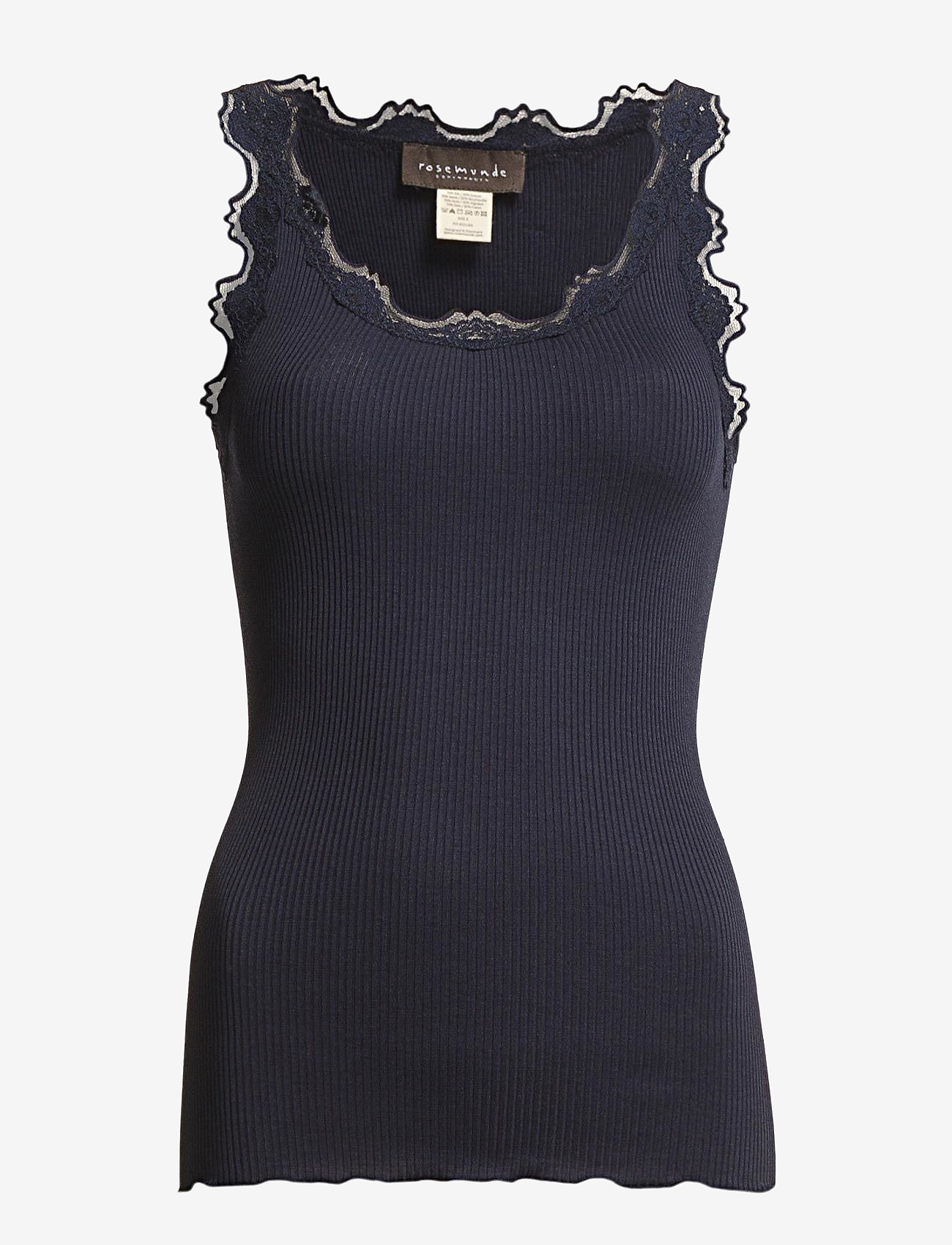Rosemunde Rwbabette Silk Sl U-Neck Long Lace Top, Kvinder, Blondekant Tanktop, Navy, Str: XXL