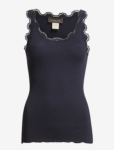 Rosemunde RWBabette Silk SL U-neck Long Lace - Varrukateta topid - NAVY / navy