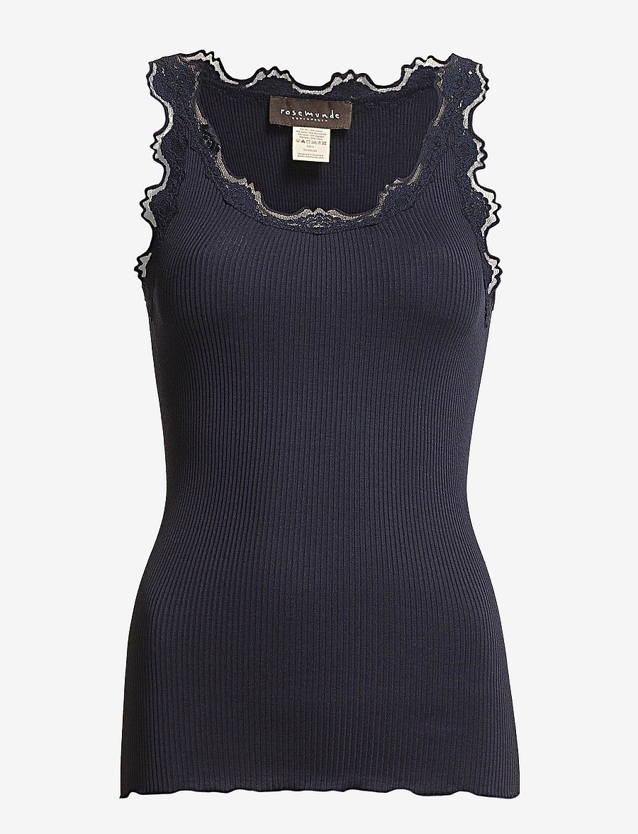 Rosemunde - RWBabette Silk SL U-neck Long Lace Top - Ärmellose tops - navy - 0