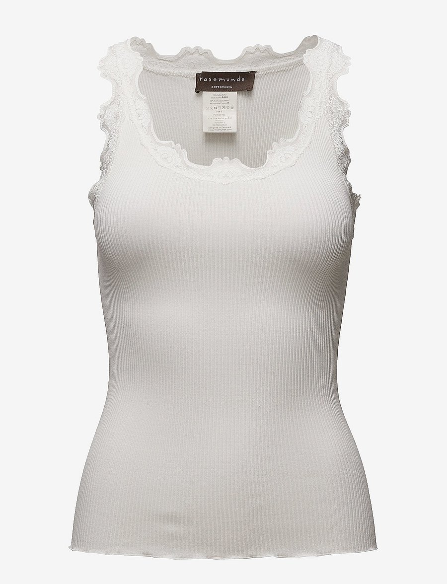 Rosemunde - RWBabette Silk SL U-neck Long Lace Top - sleeveless tops - new white - 1