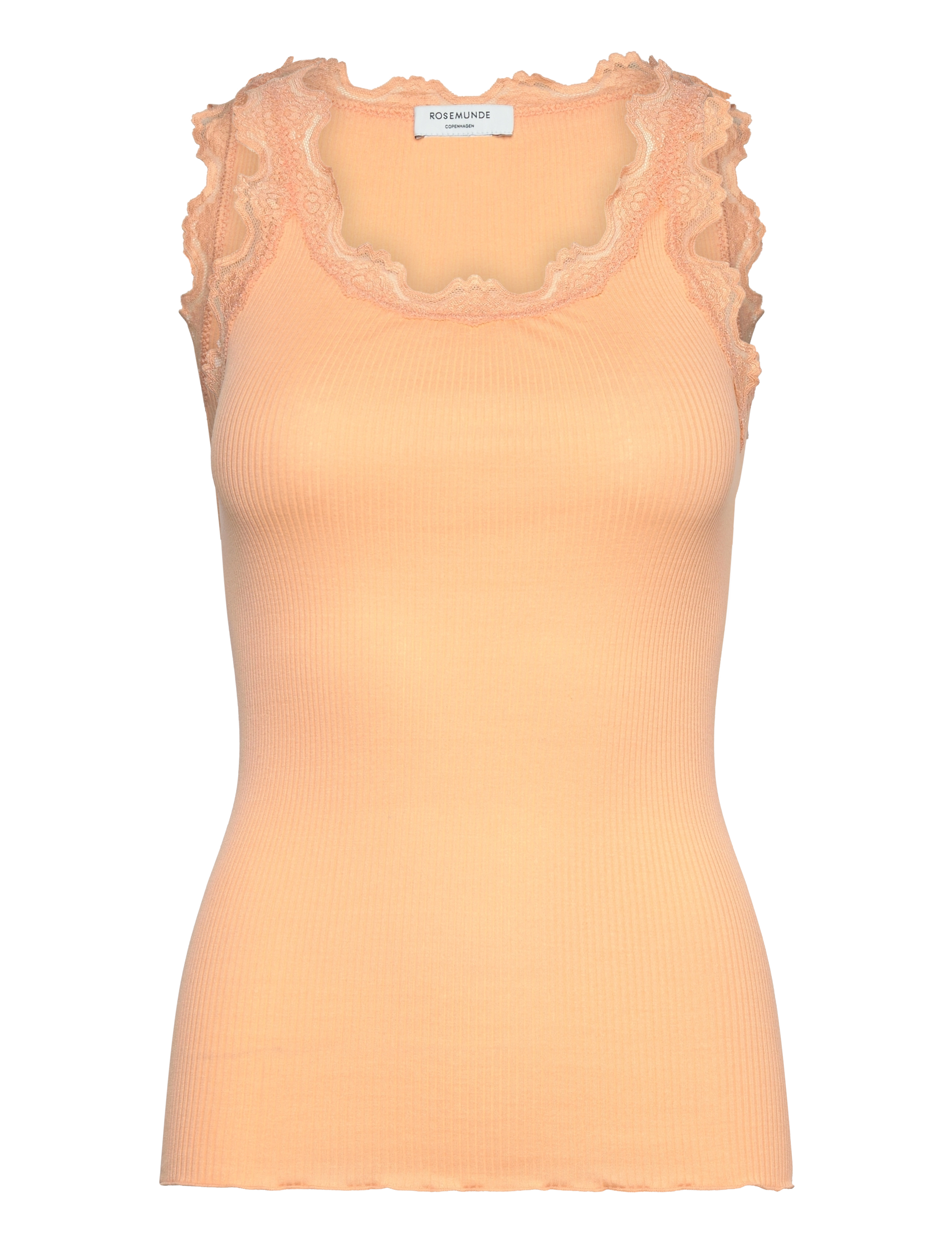 Rosemunde RWBabette Silk SL U-neck Long Lace - Tøj - PEACH FUZZ / coral