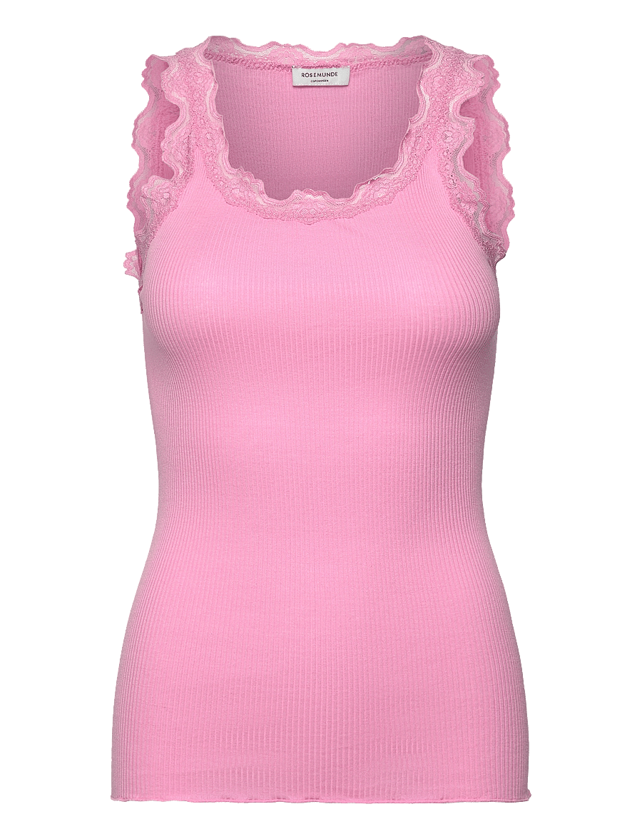 Rosemunde - RWBabette Silk SL U-neck Long Lace Top - tanktops - prism pink - 1