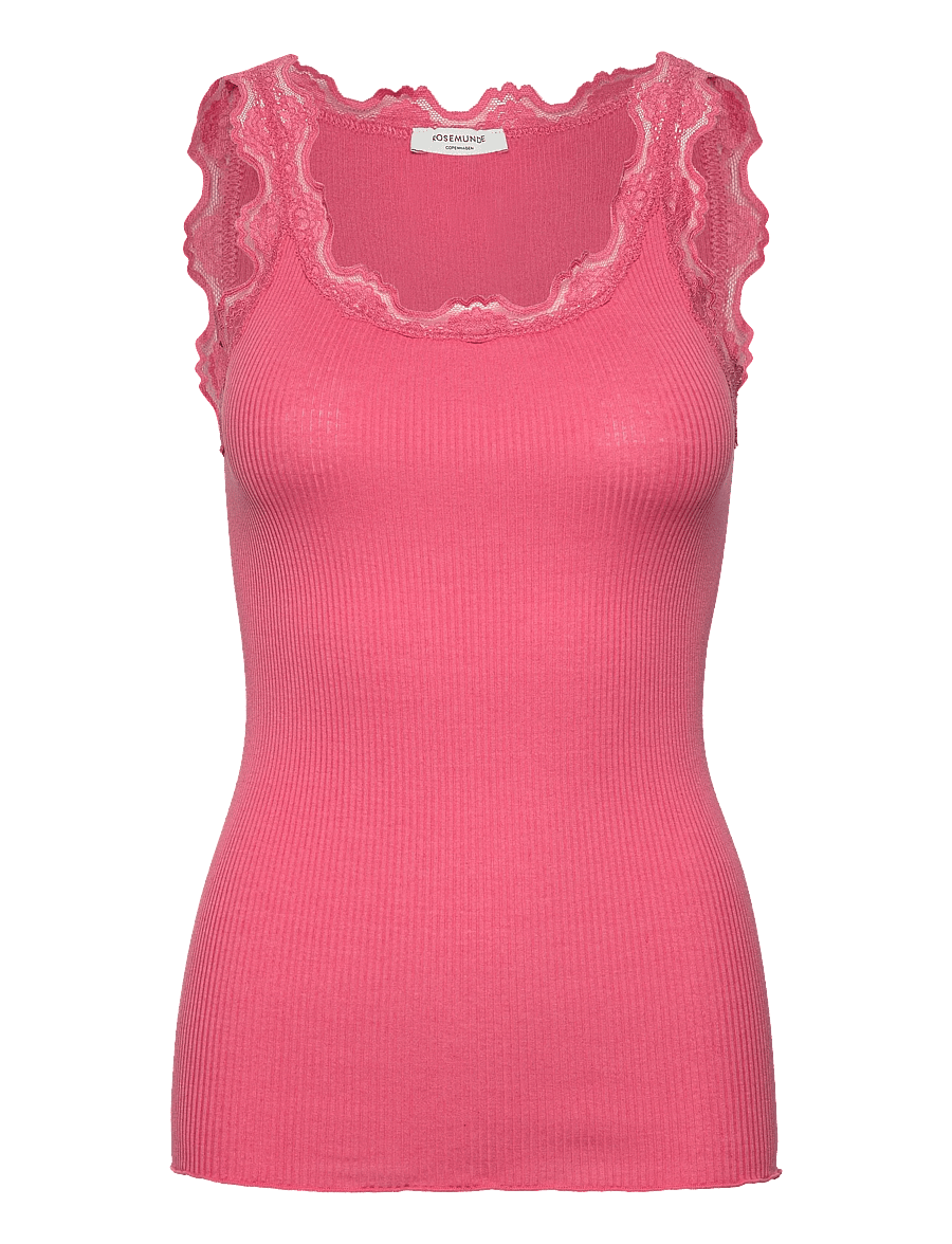 Rosemunde - RWBabette Silk SL U-neck Long Lace Top - Ärmellose tops - rapture rose - 1