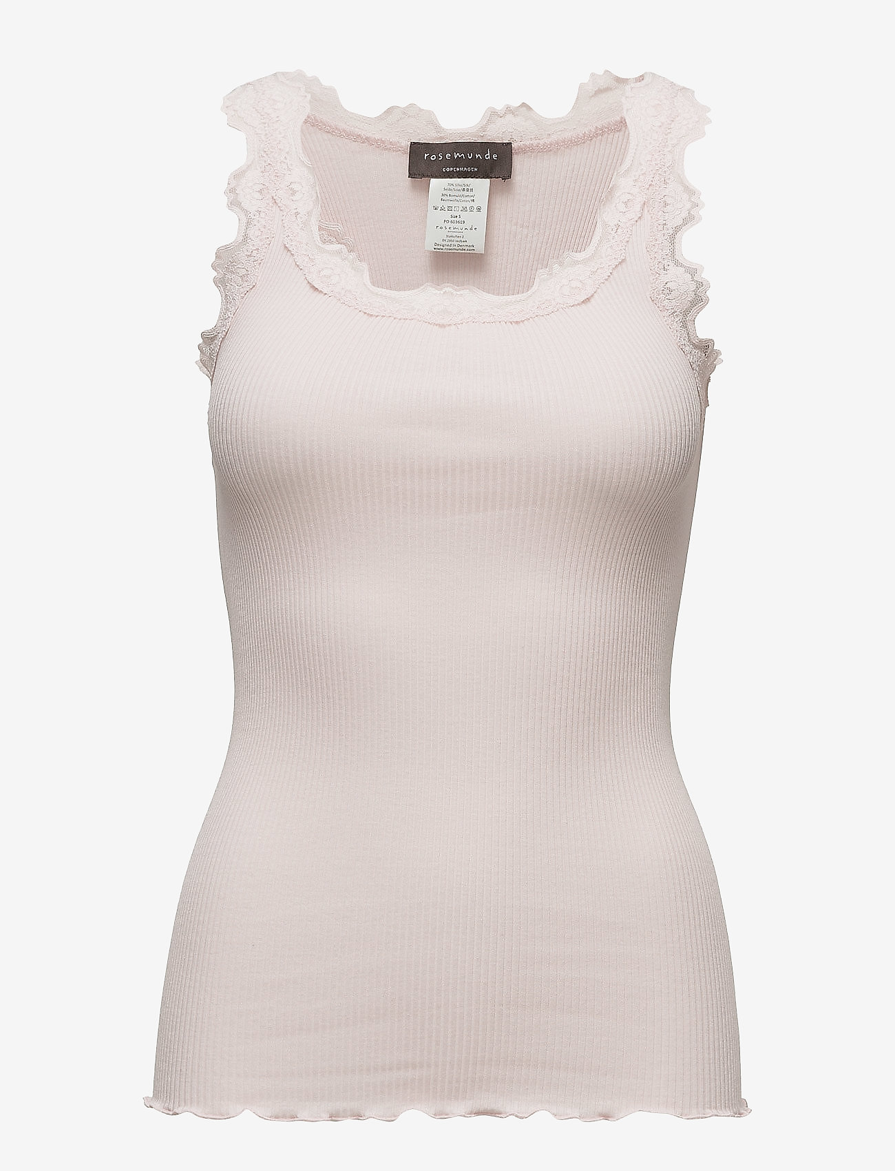 Rosemunde - RWBabette Silk SL U-neck Long Lace - tanktops - soft rose - 0