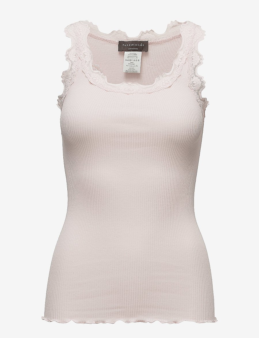 Rosemunde - RWBabette Silk SL U-neck Long Lace Top - sleeveless tops - soft rose - 0