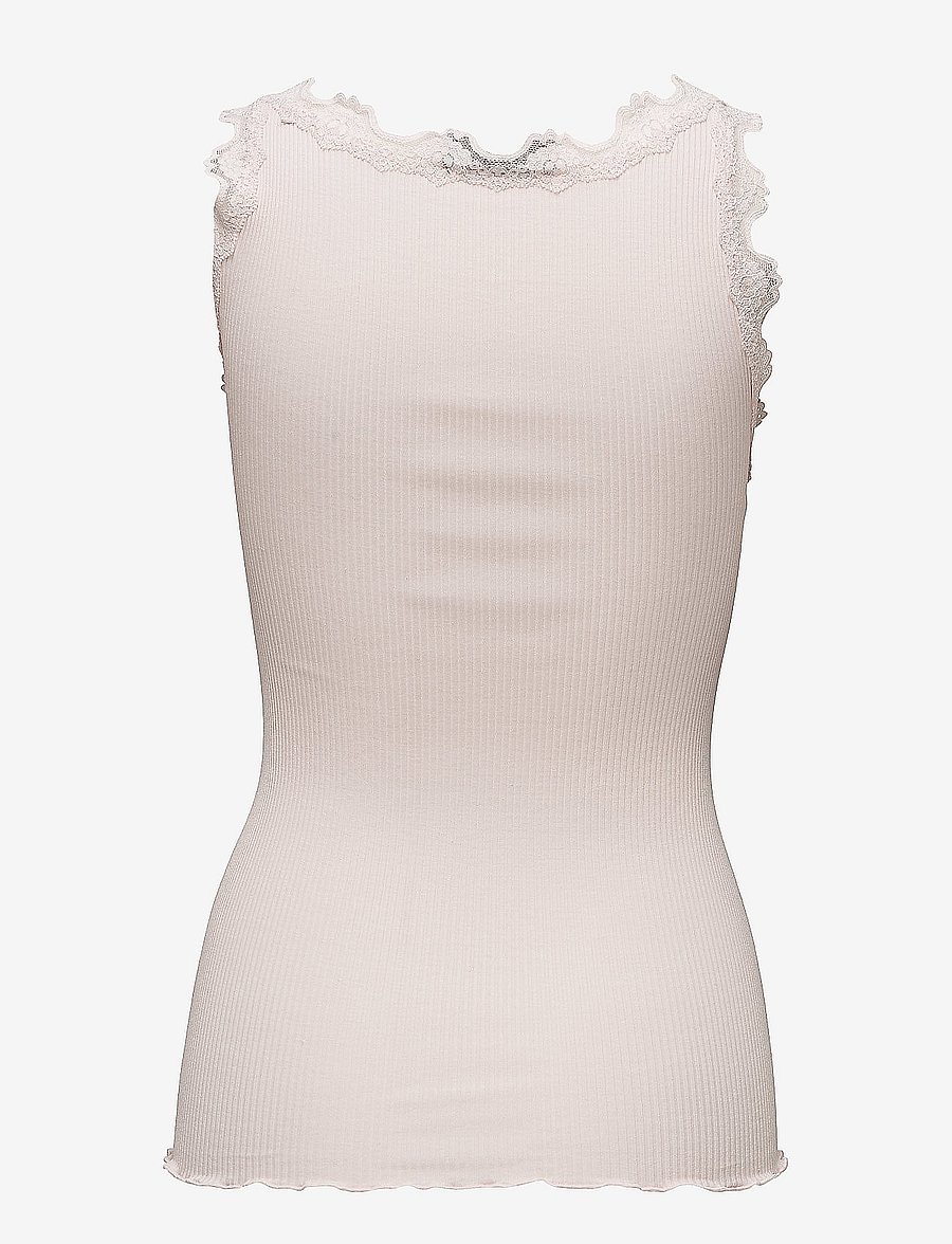 Rosemunde - RWBabette Silk SL U-neck Long Lace Top - sleeveless tops - soft rose - 1