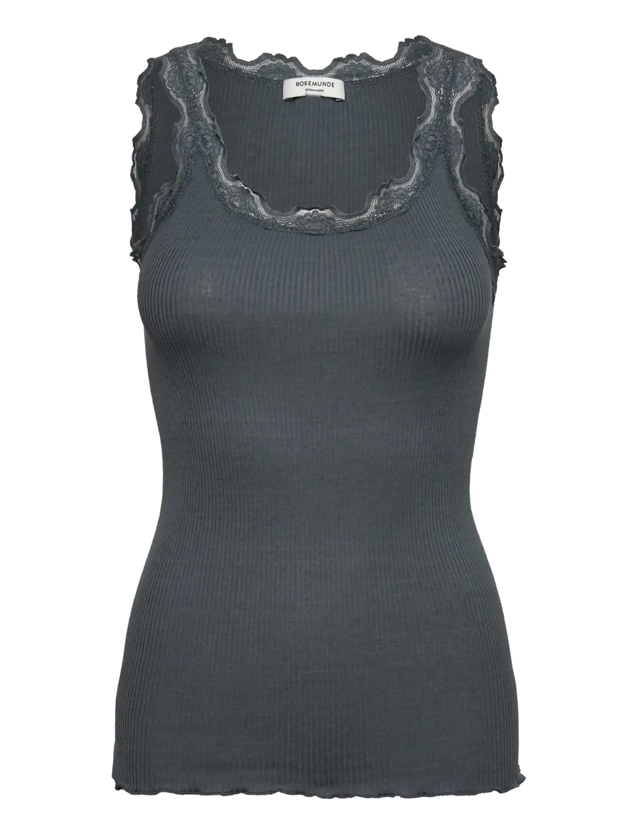 Rosemunde - RWBabette Silk SL U-neck Long Lace Top - topid ja varrukateta alussärgid - stormy weather - 1