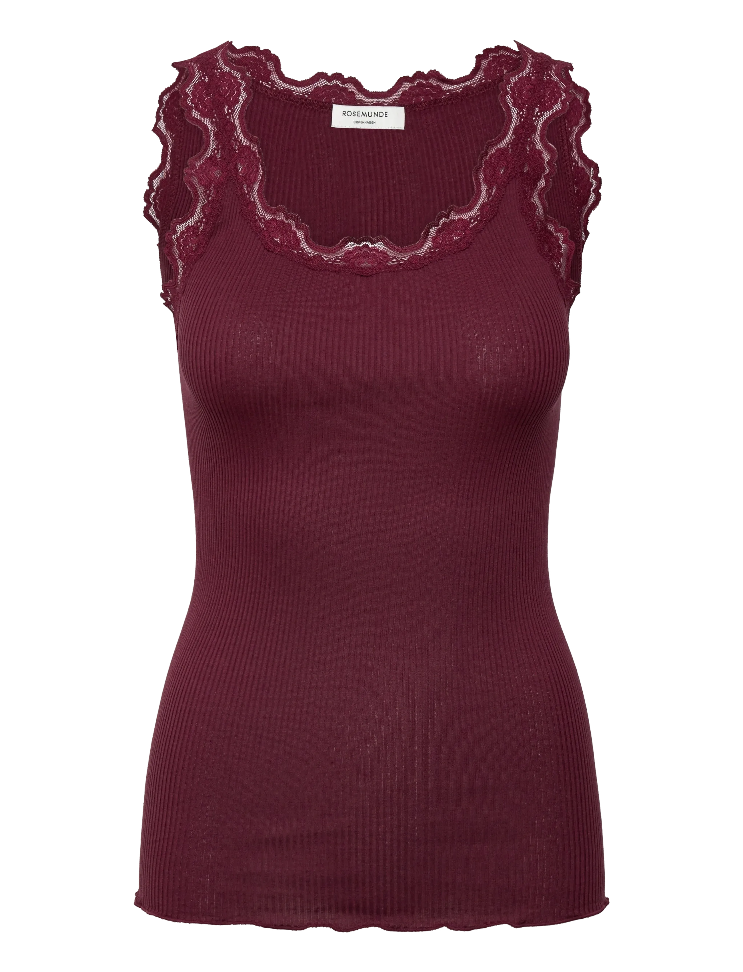 Rosemunde RWBabette SL U-neck Long Lace Top - Kleidung - TAWNY PORT / burgundy