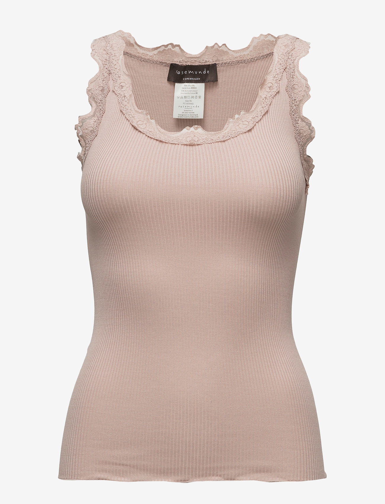 Rosemunde - RWBabette Silk SL U-neck Long Lace - tanktops - vintage powder - 0