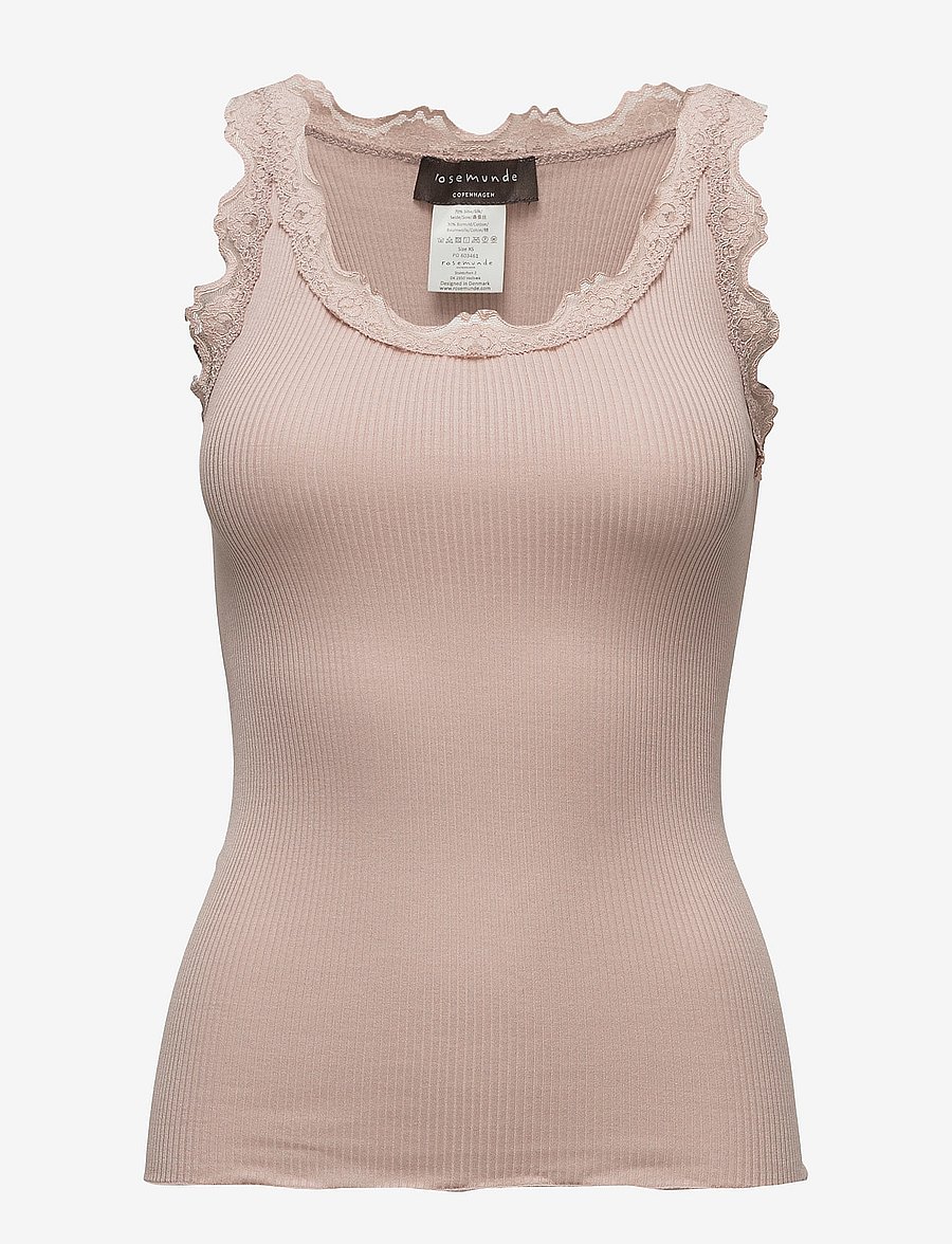 Rosemunde - RWBabette Silk SL U-neck Long Lace Top - Ärmellose tops - vintage powder - 0