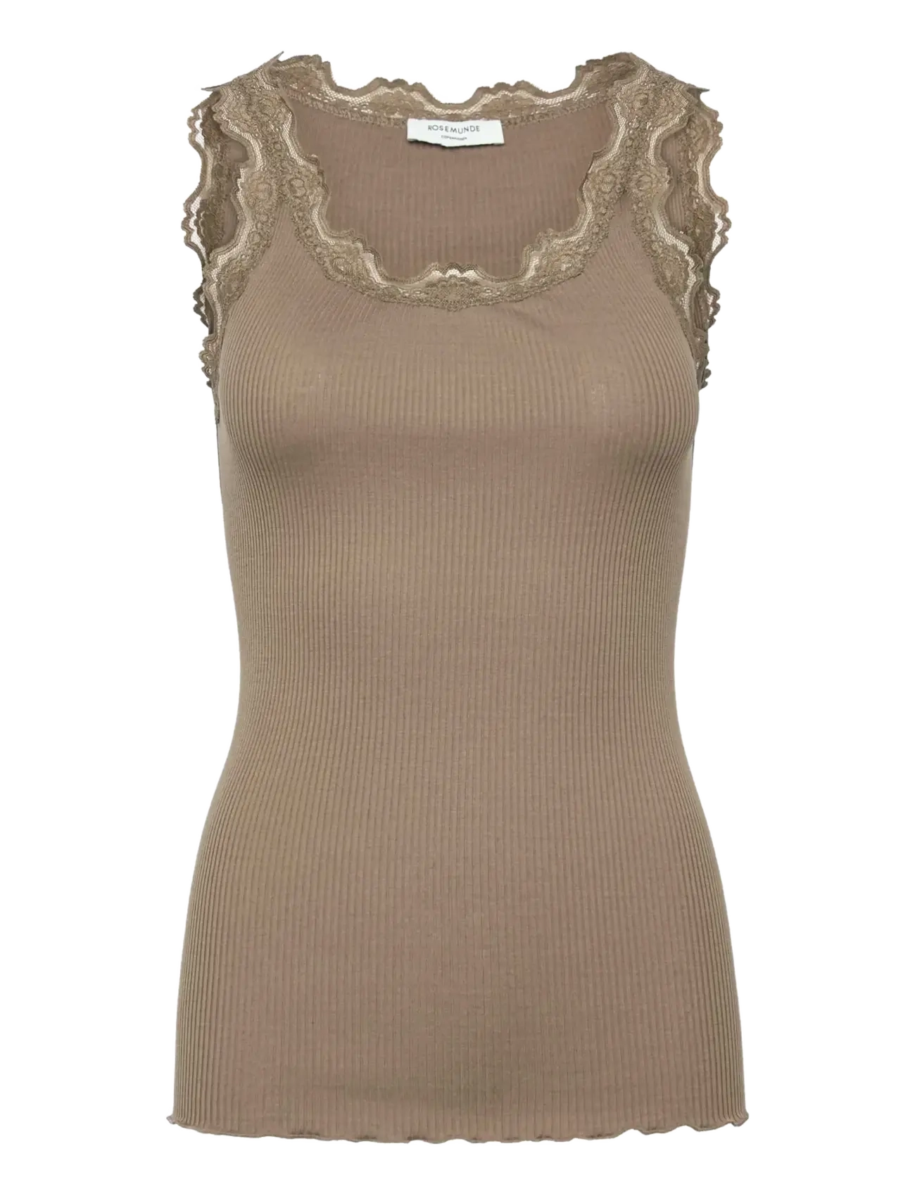 Rosemunde RWBabette Silk SL U-neck Long Lace Top - Rosemunde - WALNUT / brown