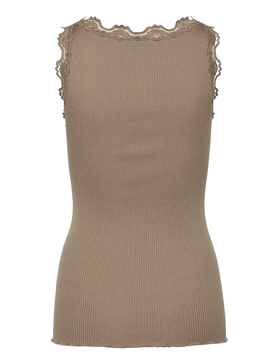 Rosemunde - RWBabette Silk SL U-neck Long Lace Top - Ärmellose tops - walnut - 2