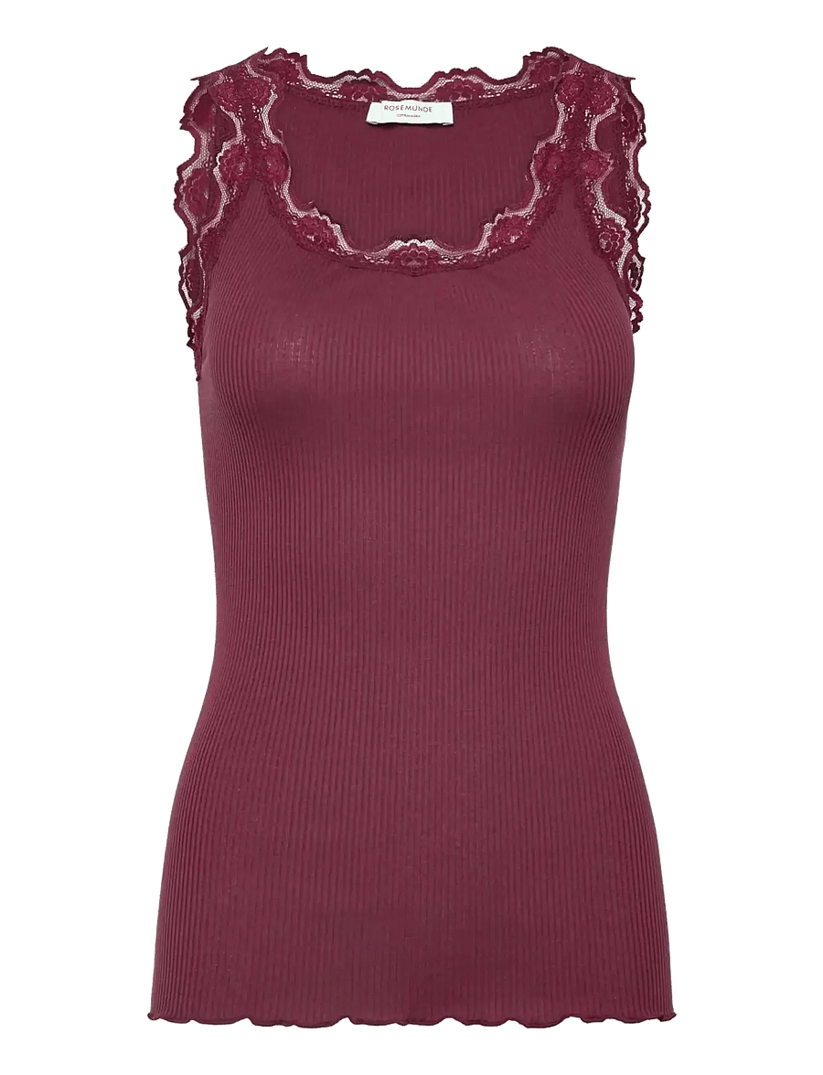 Rosemunde - RWBabette Silk SL U-neck Long Lace Top - Ärmellose tops - windsor wine - 0