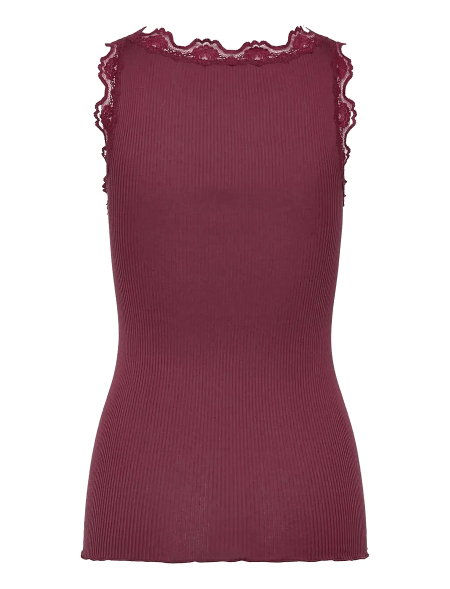 Rosemunde - RWBabette Silk SL U-neck Long Lace Top - Ärmellose tops - windsor wine - 1
