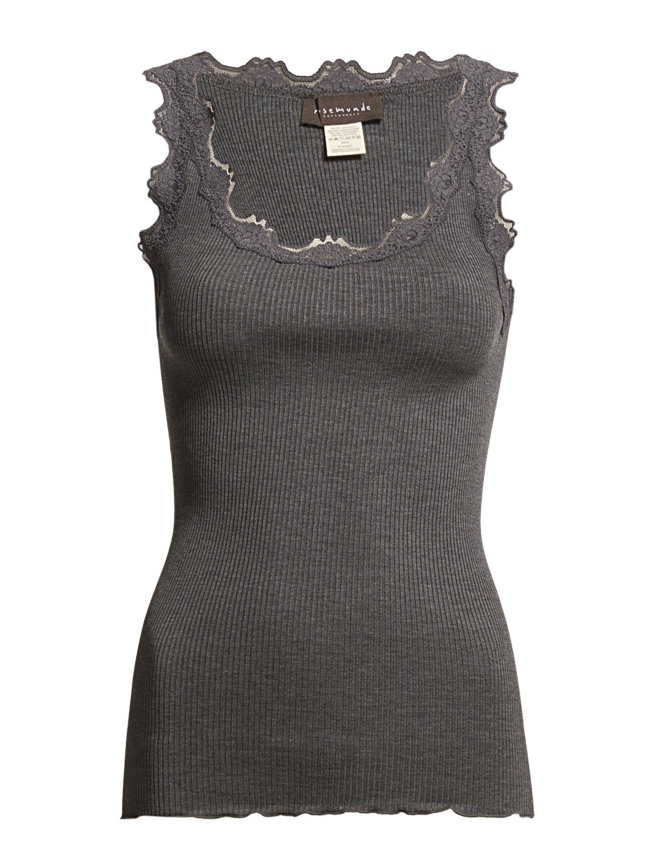 Rosemunde - Silk top w/ lace - sleeveless tops - dark grey melange - 1