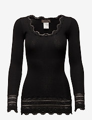Rosemunde - Silk t-shirt medium ls w/wide lace - pitkähihaiset t-paidat - black - 0