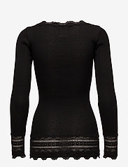 Rosemunde - Silk t-shirt medium ls w/wide lace - långärmade toppar - black - 1