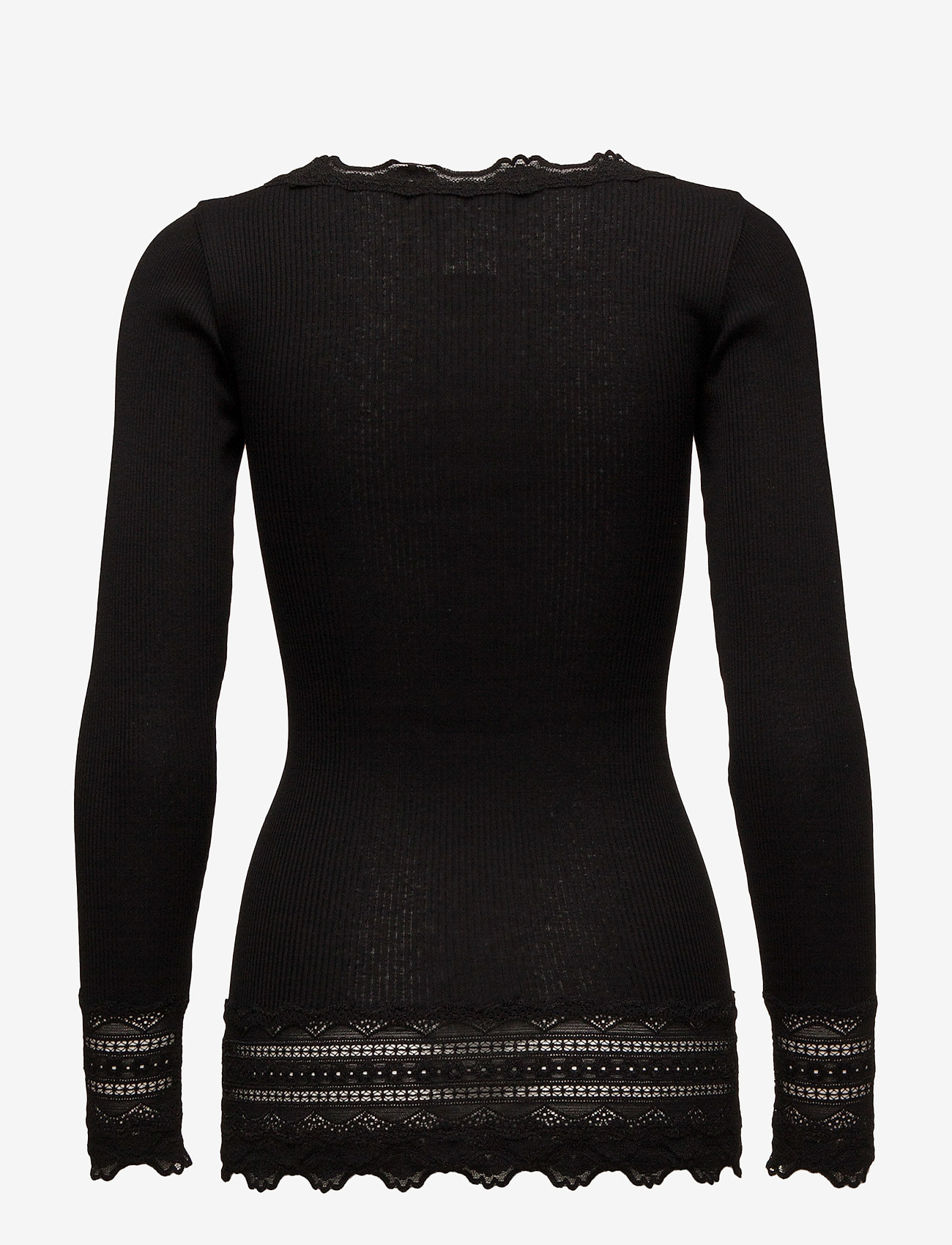 Rosemunde - Silk t-shirt w/ lace - långärmade toppar - black - 1