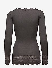 Rosemunde - Silk t-shirt w/ lace - long-sleeved tops - dark grey melange - 1