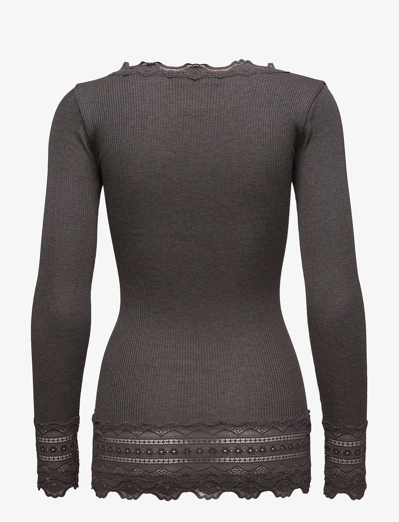 Rosemunde - Silk t-shirt w/ lace - langärmlige tops - dark grey melange - 2