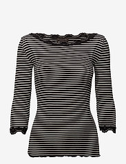 Rosemunde - Silk t-shirt boat neck regular w/vi - black ivory stripe - 0