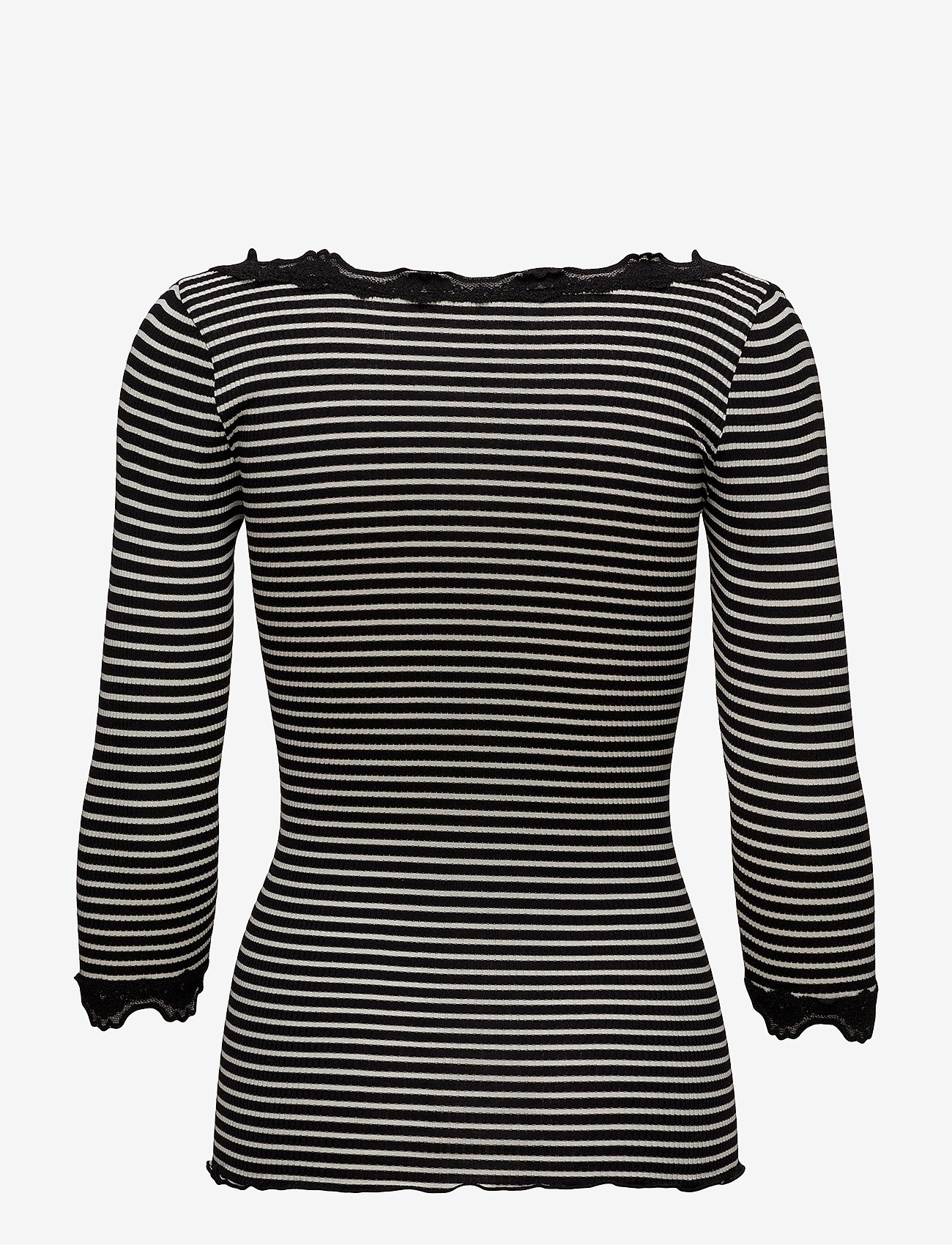 Rosemunde - Silk t-shirt boat neck regular w/vi - black ivory stripe - 1