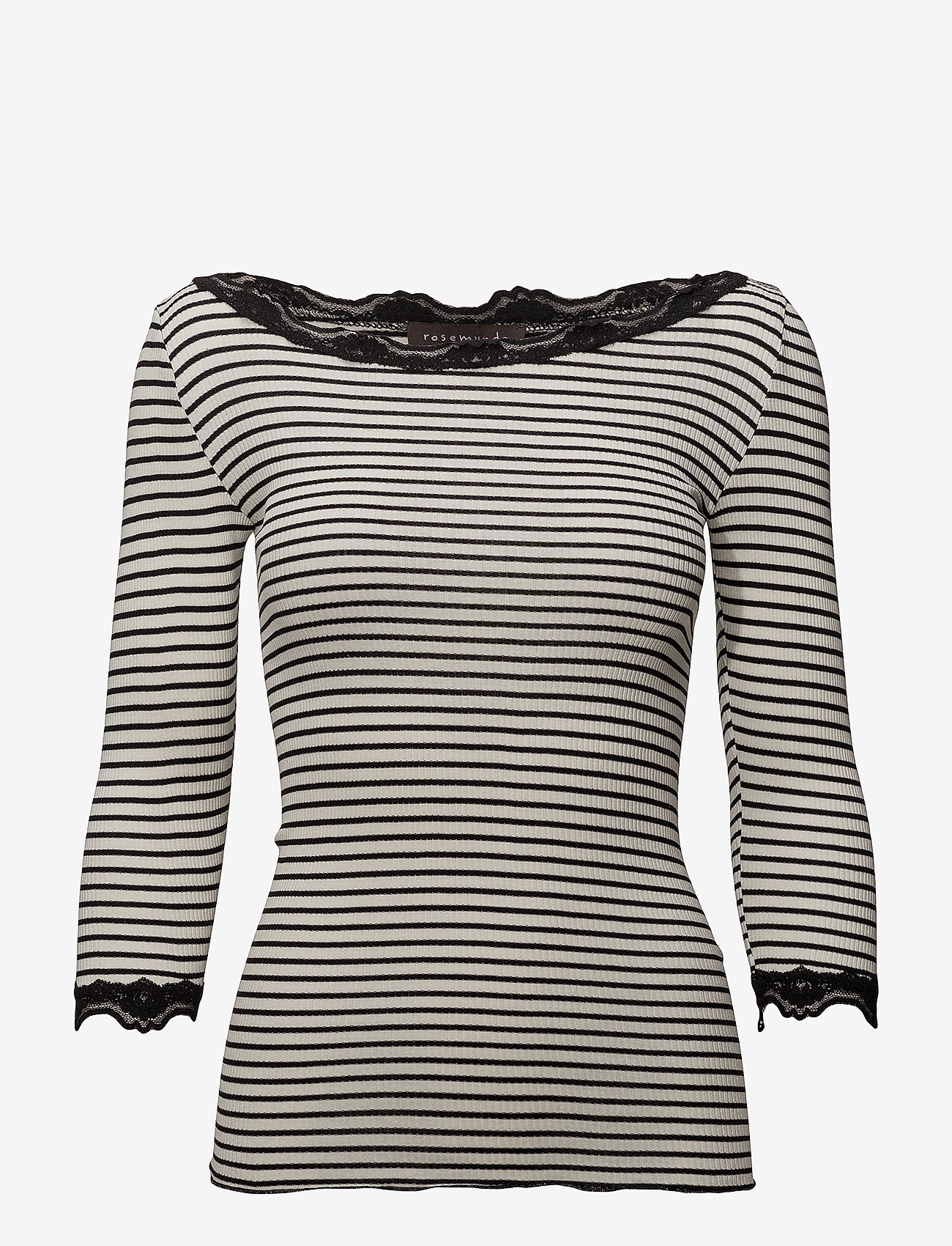 Rosemunde - Silk t-shirt boat neck regular w/vi - ivory black stripe - 0