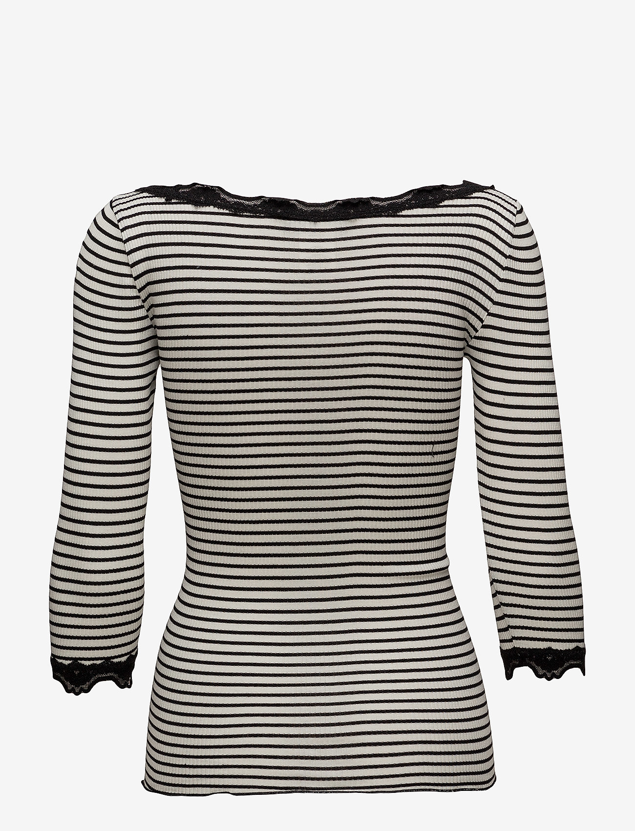 Rosemunde - Silk t-shirt boat neck regular w/vi - ivory black stripe - 1