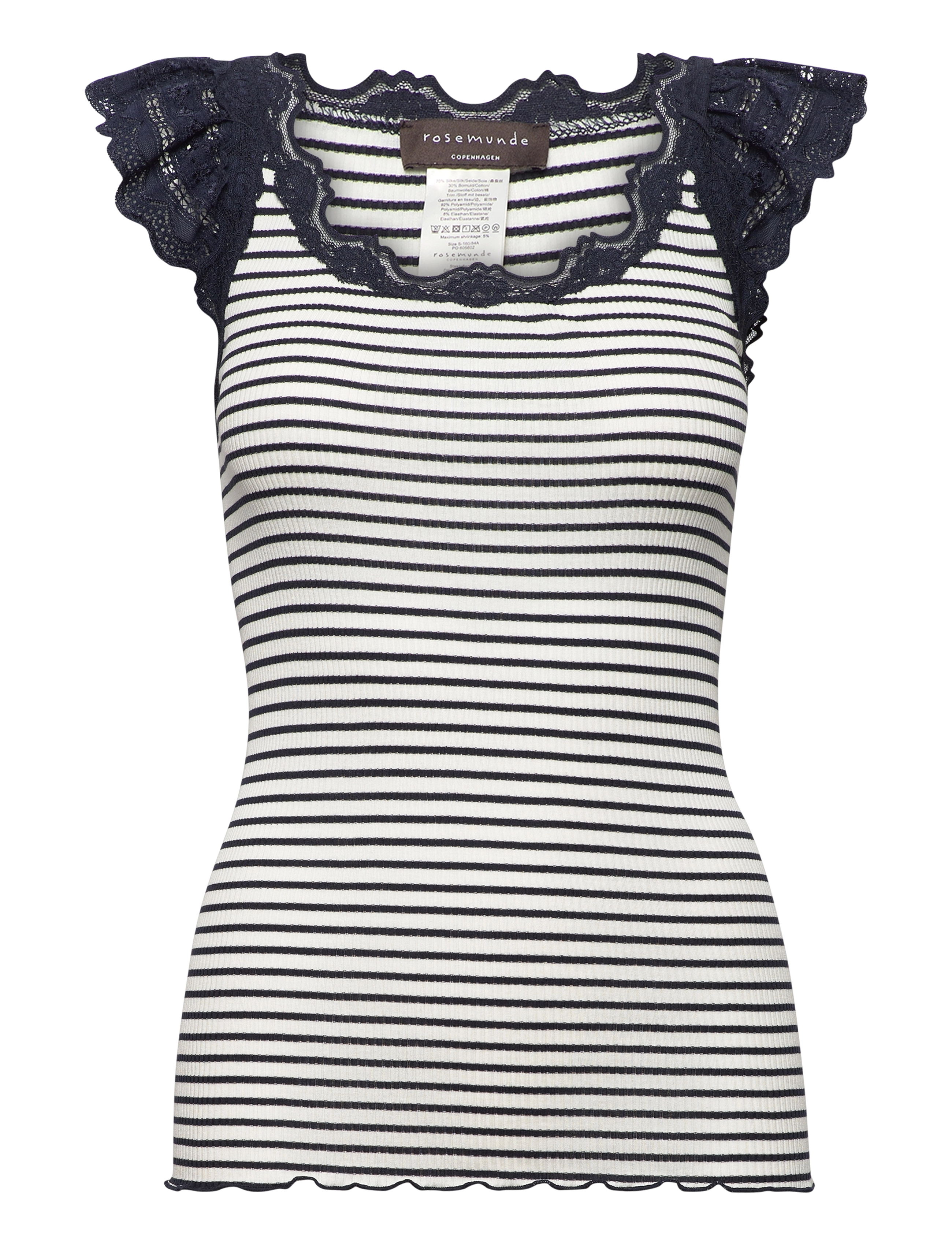 Rosemunde - Silk top w/ lace - ivory navy stripe - 0