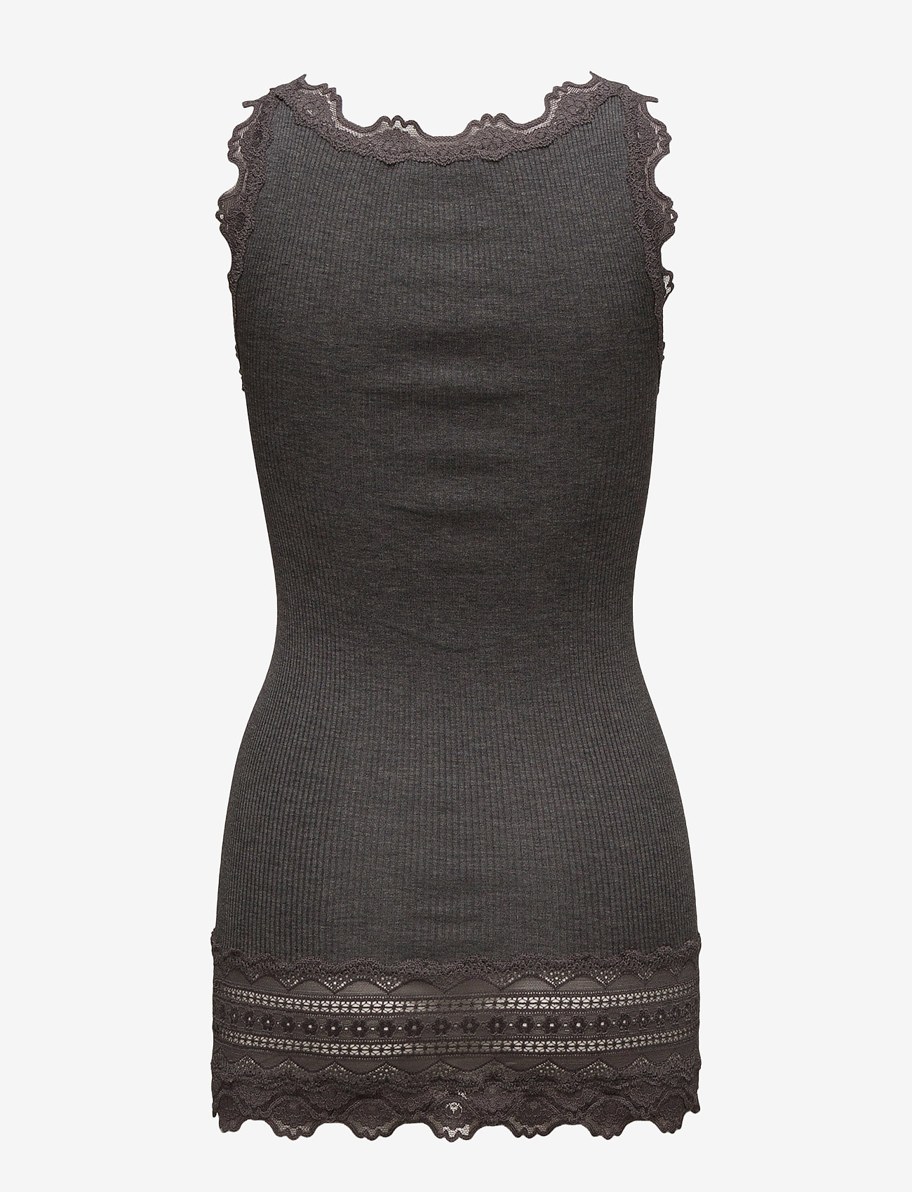 Rosemunde - Silk top w/ lace - dark grey melange - 1
