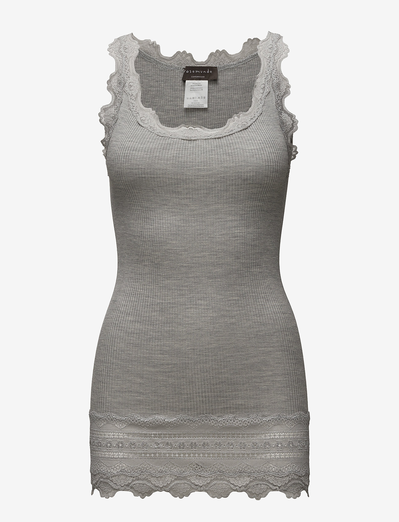 Rosemunde - Silk top w/ lace - light grey melange - 0