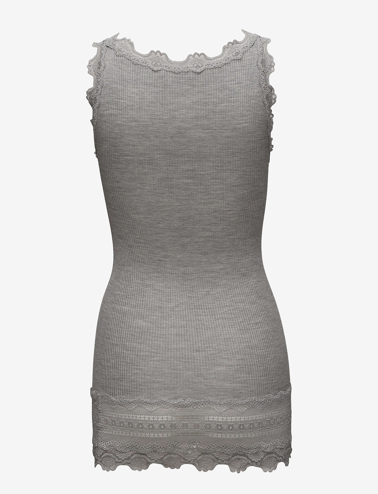 Rosemunde - Silk top w/ lace - light grey melange - 1