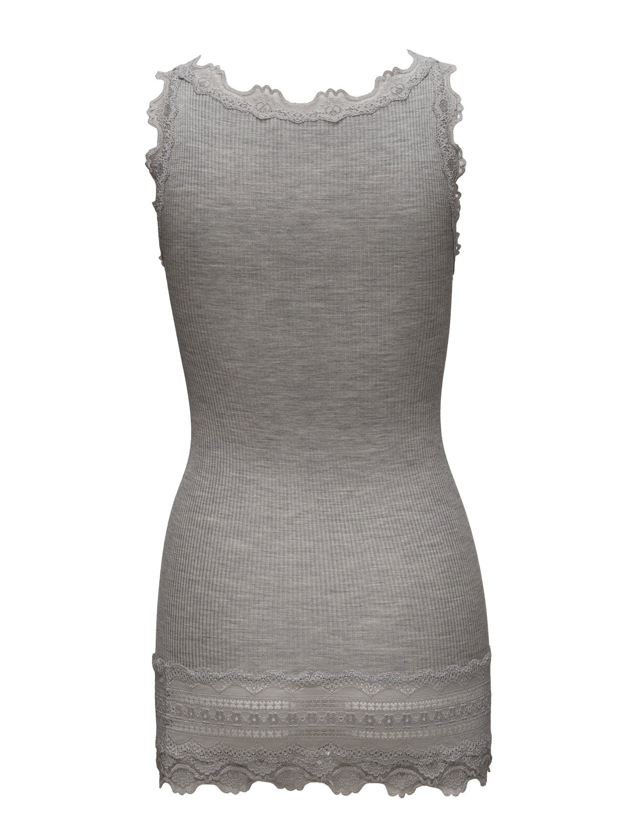 Rosemunde - Silk top w/ lace - light grey melange - 2