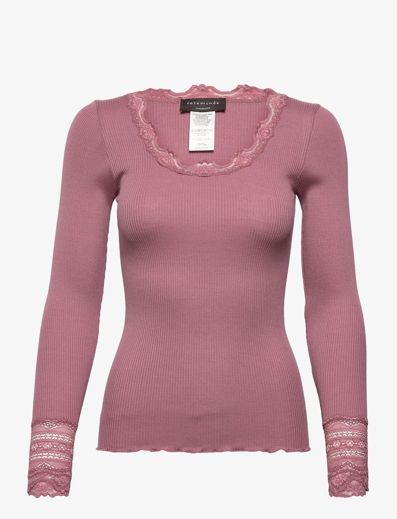 Rosemunde - Silk t-shirt w/ lace - langärmlige tops - antique rose - 0