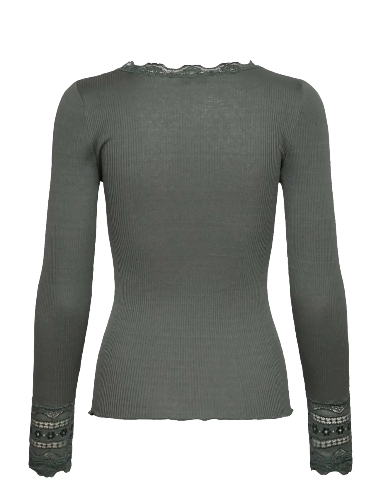Rosemunde - RWBenita Silk LS O-neck Lace T-shir - pikkade varrukatega alussärgid - balsam green - 2